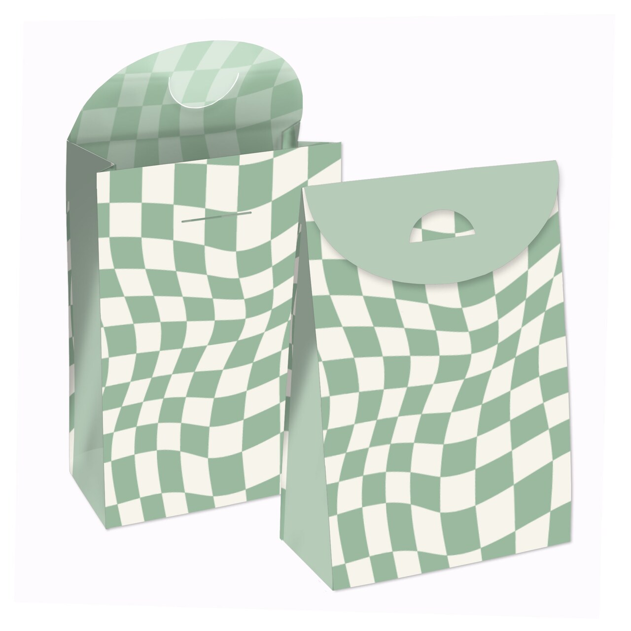 Big Dot of Happiness Sage Green Checkered Party - Gift Favor Bags - Party Goodie Boxes - Set of 12